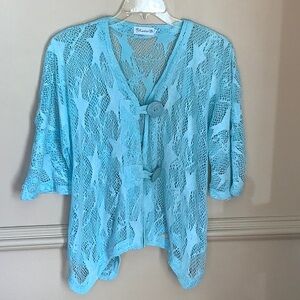 Lulu-B Blue Green Sheer Knit Cardigan